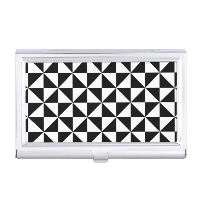 Black And White Triangle Pattern Business Card Case (Front)