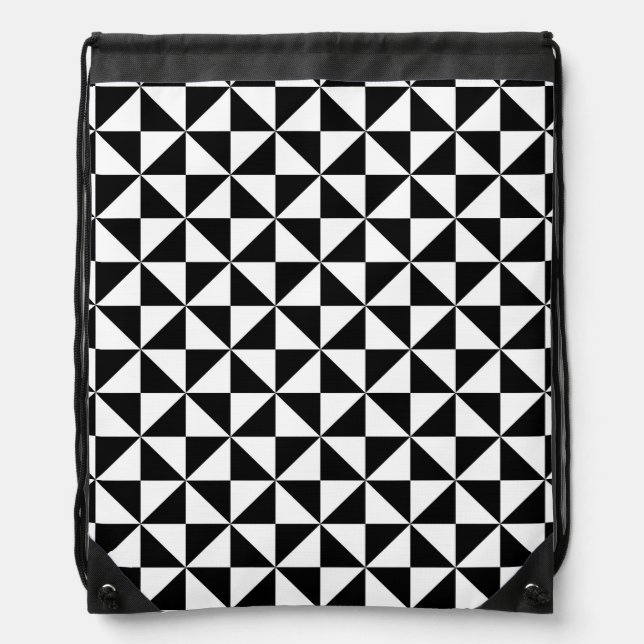 Black And White Triangle Pattern Drawstring Bag (Front)