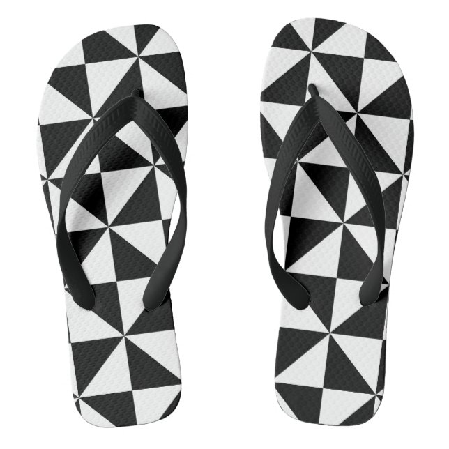 Black And White Triangle Pattern Flip Flops (Footbed)