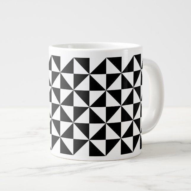 Black And White Triangle Pattern Giant Coffee Mug (Front Right)
