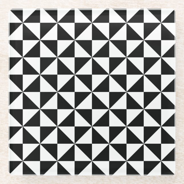 Black And White Triangle Pattern Glass Coaster (Front)