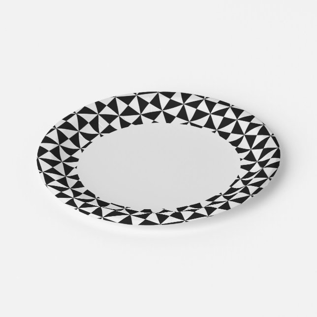 Black And White Triangle Pattern Paper Plates (Angled)