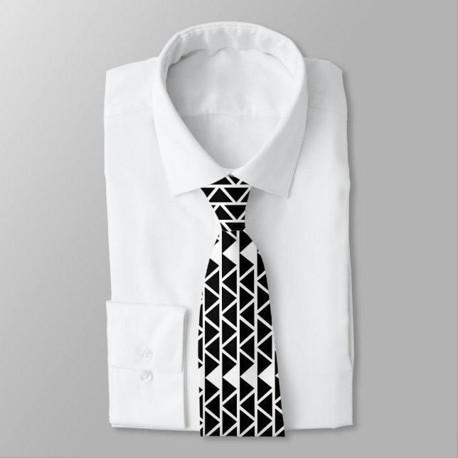 Black and White Triangles Neck Tie (Tied)