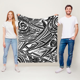 Black And White Tribal Abstract Fleece Blanket