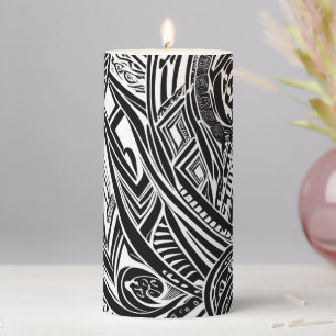 Black And White Tribal Abstract Pillar Candle