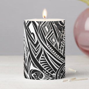 Black And White Tribal Abstract Pillar Candle