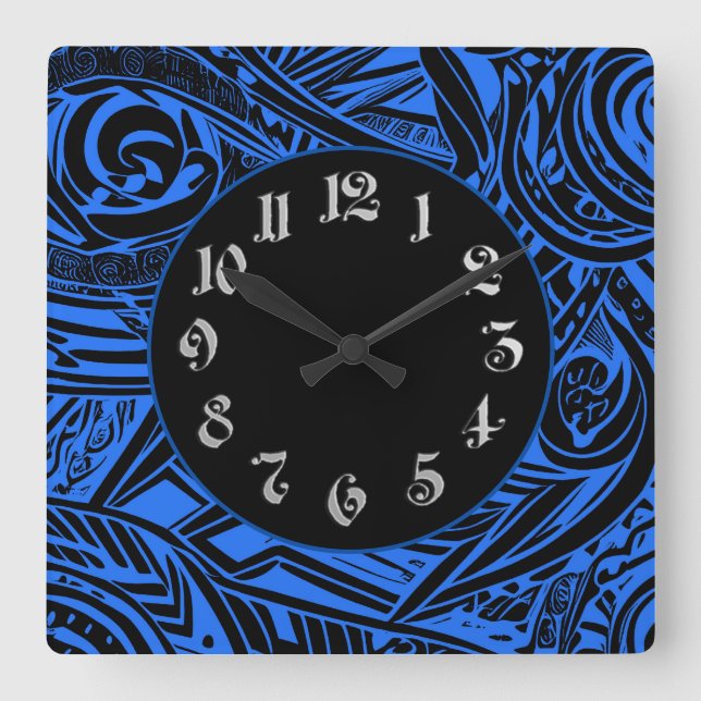 Black And White Tribal Abstract  Square Wall Clock (Front)