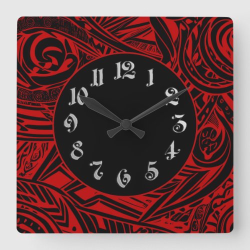 Black And White Tribal Abstract Square Wall Clock