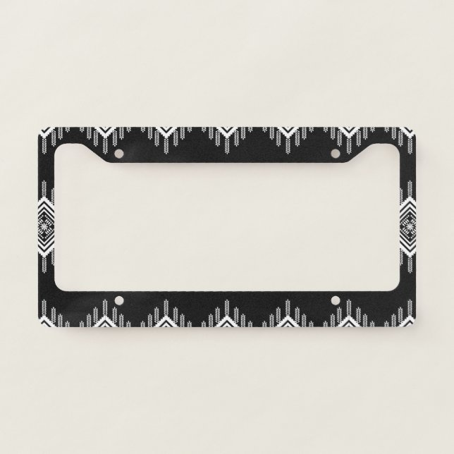 Black and White Tribal Art License Plate Frame (Front)