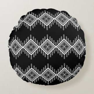 Black and White Tribal Art Round Pillow