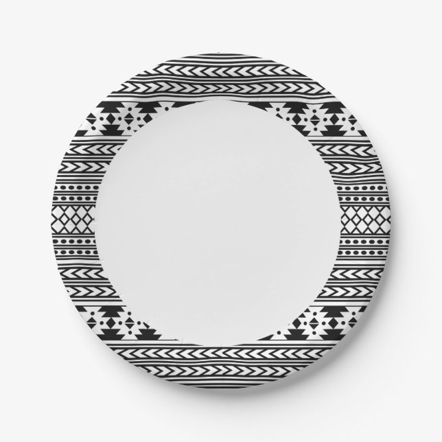 Black And White Tribal Aztec Paper Plates (Front)