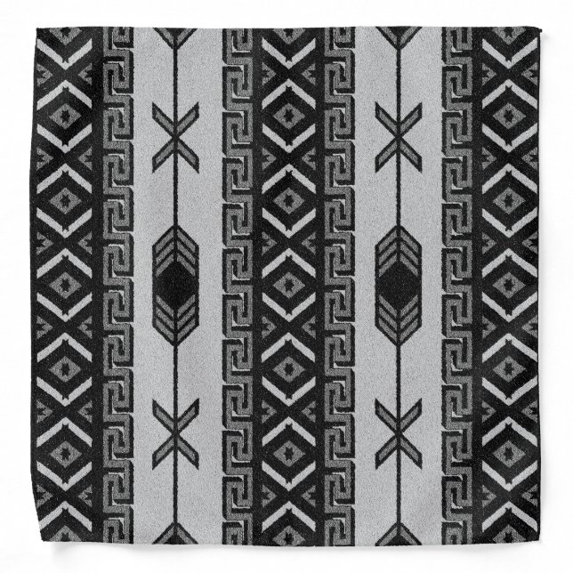 Black And White Tribal Aztec Pattern Bandanna (Front)