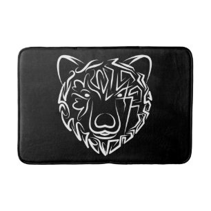 Black and White Tribal Bear Bath Mat