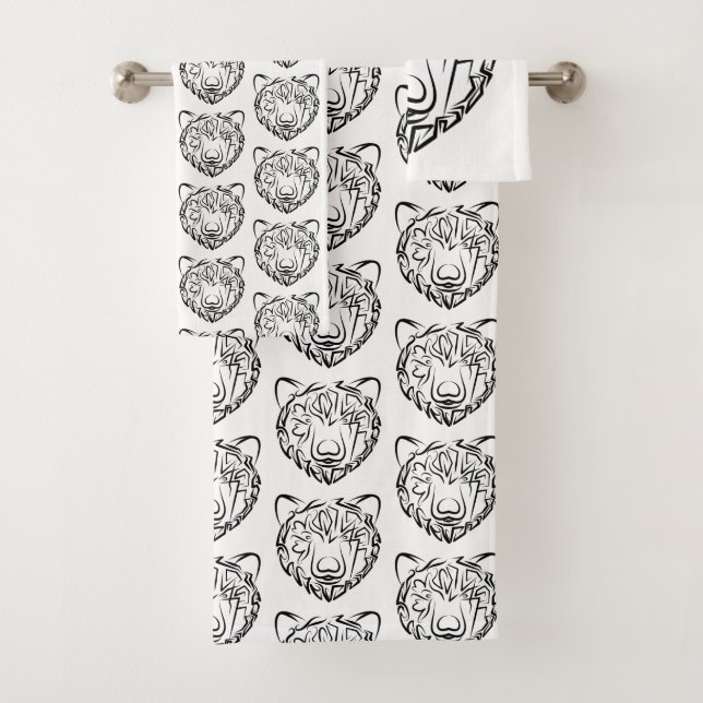 Black and White Tribal Bear Bath Towel Set (Insitu)