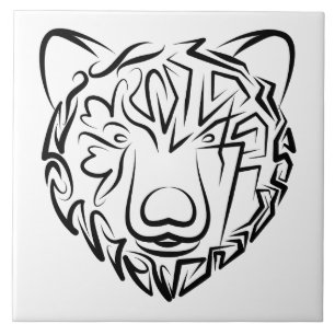 Black and White Tribal Bear Ceramic Tile