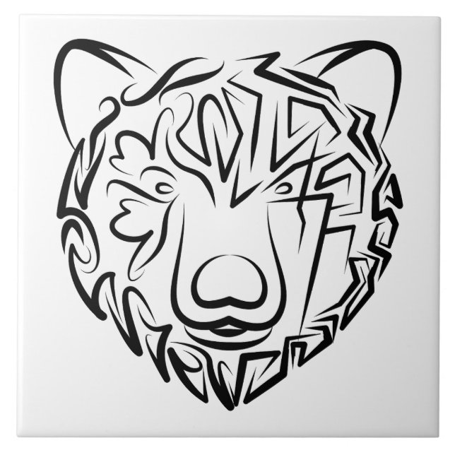Black and White Tribal Bear Ceramic Tile (Front)