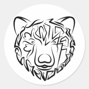 Black and White Tribal Bear Classic Round Sticker