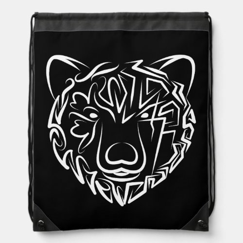 Black and White Tribal Bear Drawstring Bag