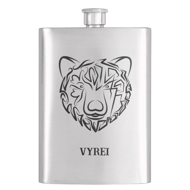 Black and White Tribal Bear Flask (Front)