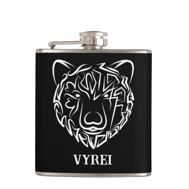 Black and White Tribal Bear Flask (Front)