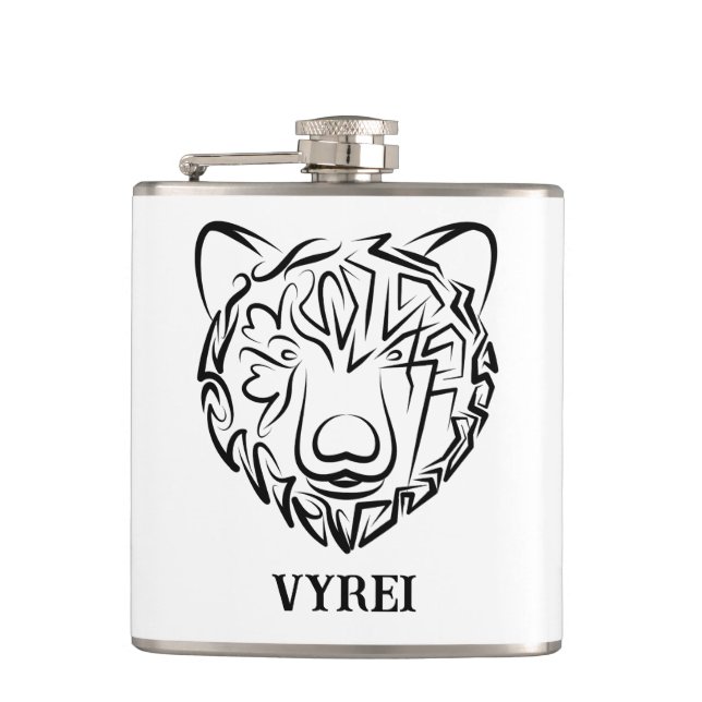 Black and White Tribal Bear Flask (Front)