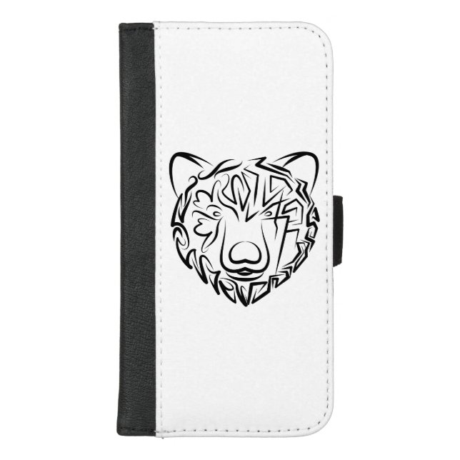 Black and White Tribal Bear iPhone Wallet Case (Front)