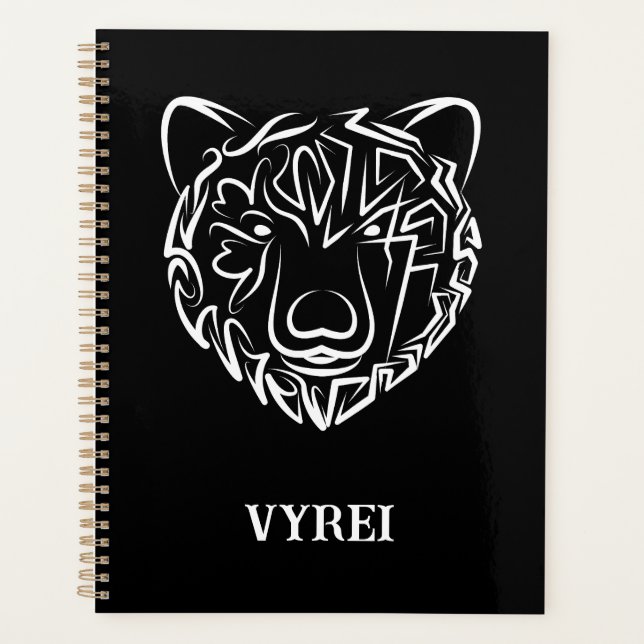 Black and White Tribal Bear Planner (Front)