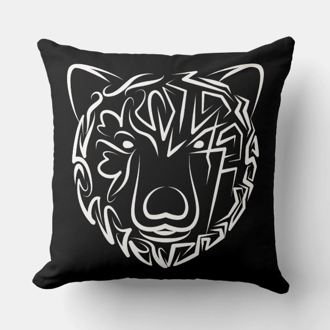 Black and White Tribal Bear Throw Pillow (Front)