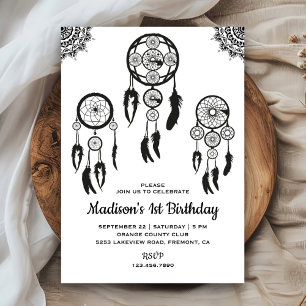 Black and White Tribal Boho Dream Catcher Birthday Invitation