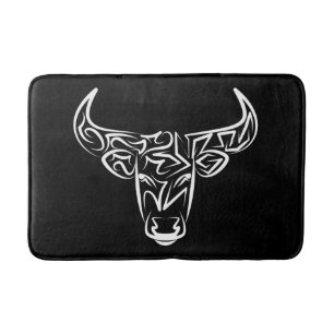 Black and White Tribal Bull / Ox Bath Mat
