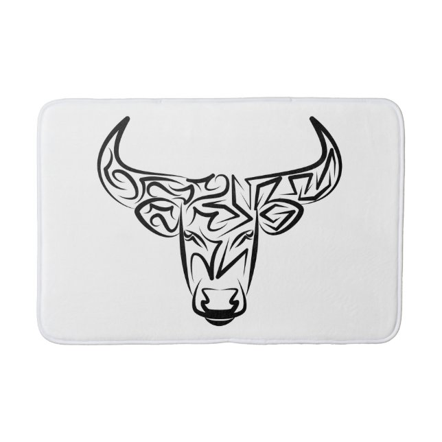 Black and White Tribal Bull / Ox Bath Mat (Front)