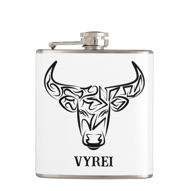 Black and White Tribal Bull / Ox Flask (Front)