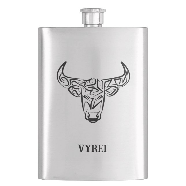 Black and White Tribal Bull / Ox Flask (Front)