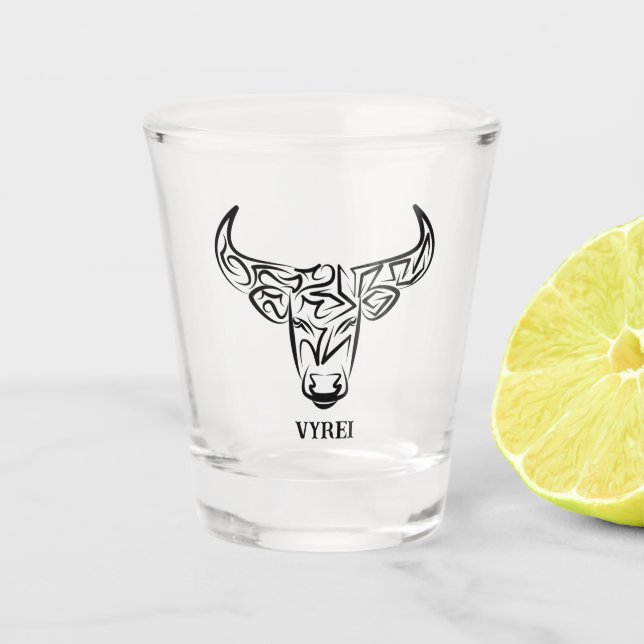 Black and White Tribal Bull / Ox Shot Glass (Front)