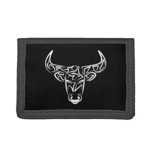Black and White Tribal Bull / Ox Trifold Wallet