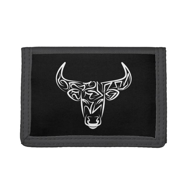 Black and White Tribal Bull / Ox Trifold Wallet (Front)