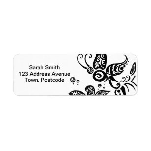 Black and white tribal butterfly label