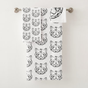Black and White Tribal Cat Bath Towel Set