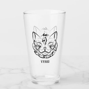 Black and White Tribal Cat Glass