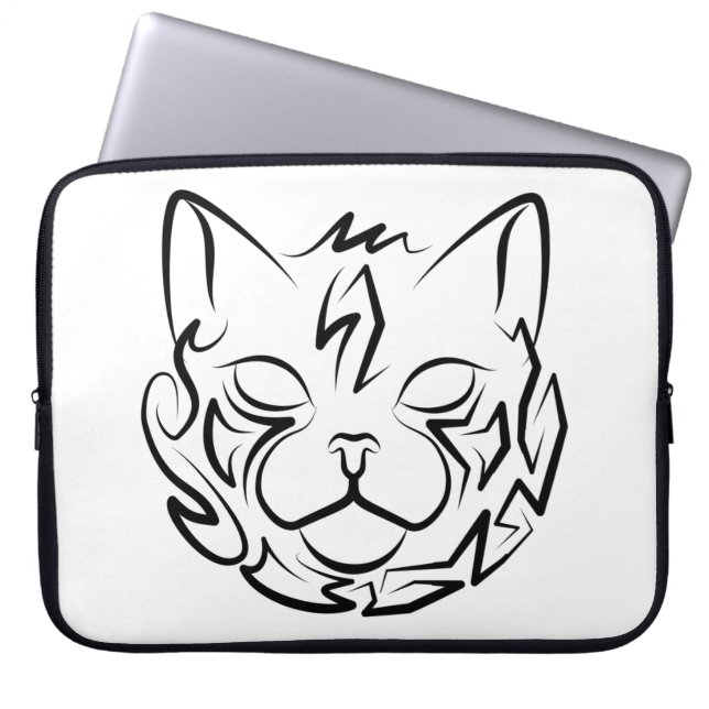 Black and White Tribal Cat Laptop Sleeve (Front)
