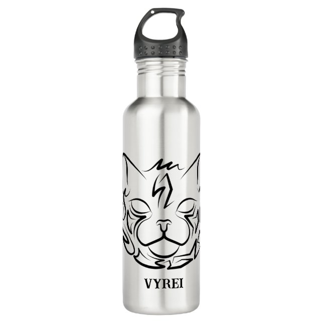 Black and White Tribal Cat Stainless Steel Water Bottle (Front)
