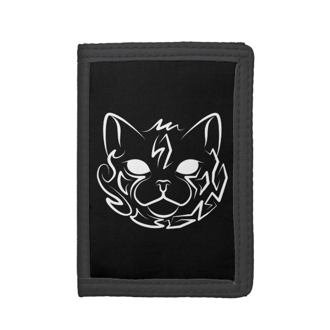 Black and White Tribal Cat Trifold Wallet (Front Vertical)