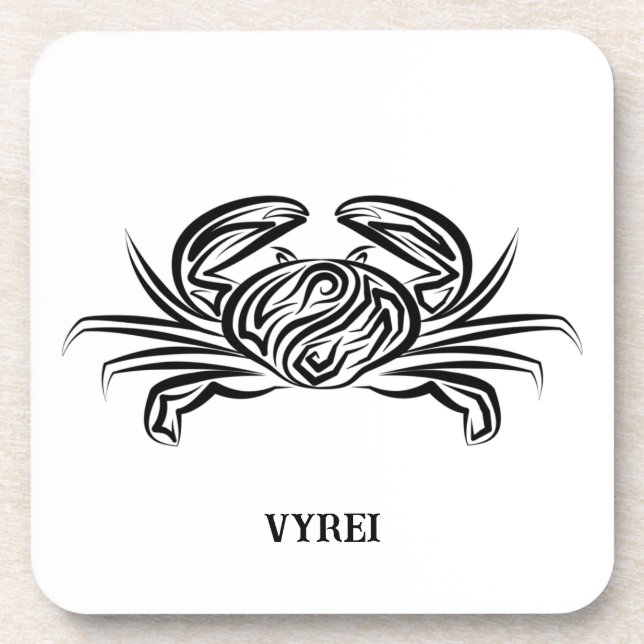 Black and White Tribal Crab Beverage Coaster (Front)