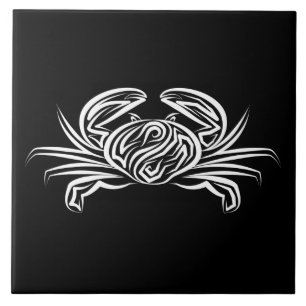 Black and White Tribal Crab Ceramic Tile