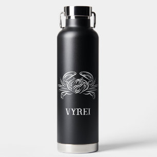 Black and White Tribal Crab Water Bottle