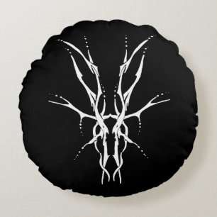 Black and White Tribal Deer Skull Hunting Design Round Pillow
