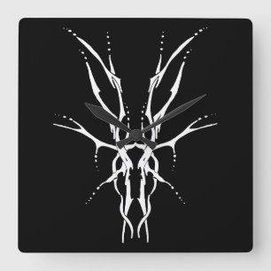 Black and White Tribal Deer Skull Hunting Design Square Wall Clock