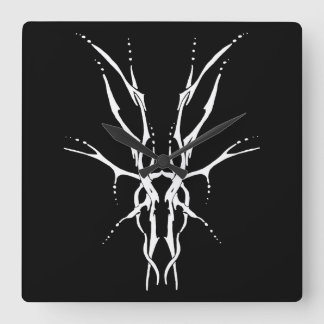 Black and White Tribal Deer Skull Hunting Design Square Wall Clock