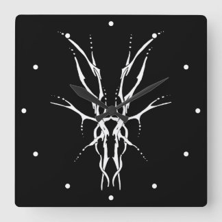 Black and White Tribal Deer Skull Hunting Design Square Wall Clock