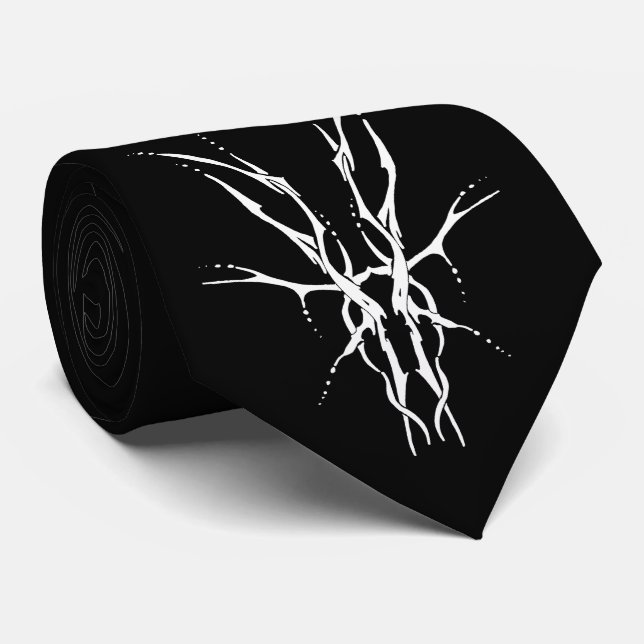 Black and White Tribal Deer Skull Hunting Design Tie (Rolled)